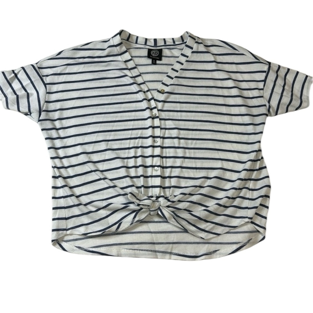 Bobeau White & Navy Striped Top‎